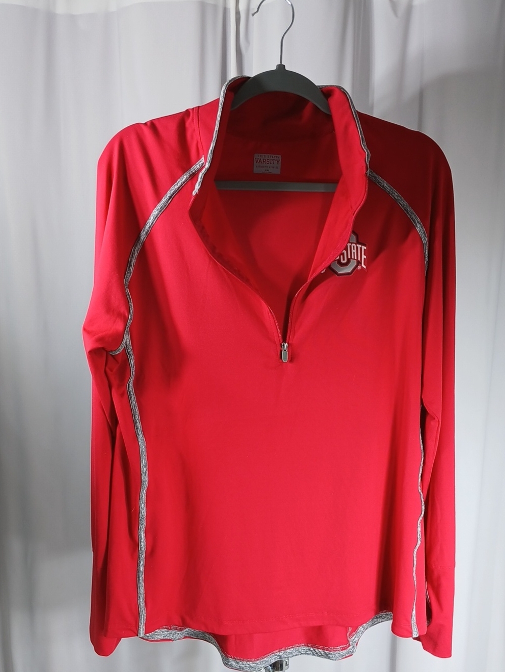 Varsity Ohio State womens Red Quarter-Zip Long Sleeve jersey with Contrast Trim